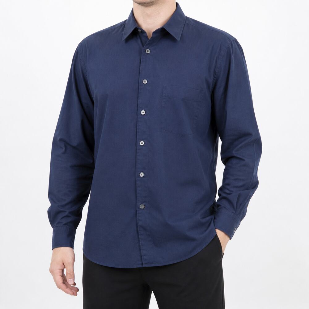Hugo Boss Shirt Mens 16.5 42 Navy Blue Long Sleeve Button Up Italy Dress Pocket